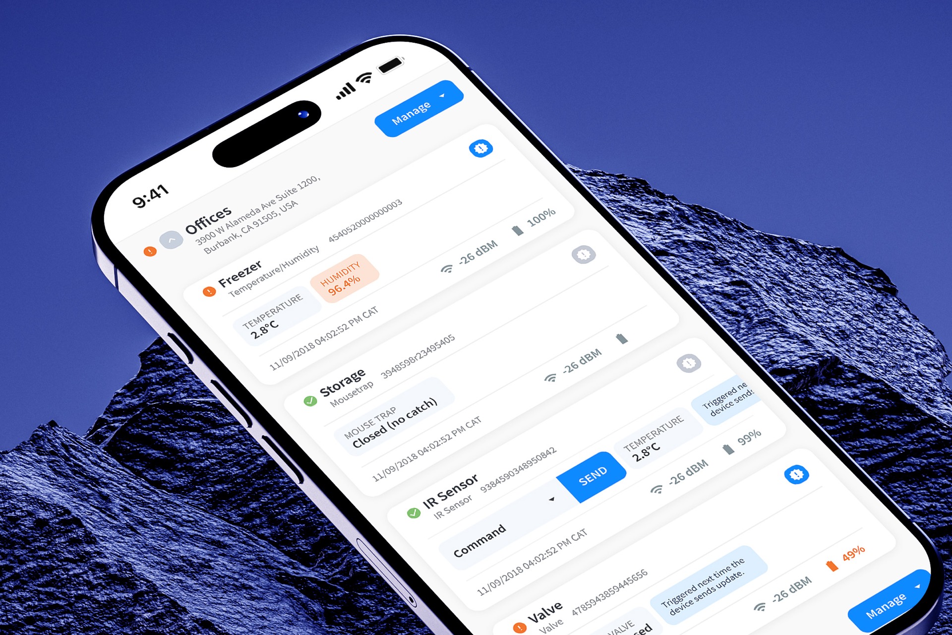 Sensor list on a phone